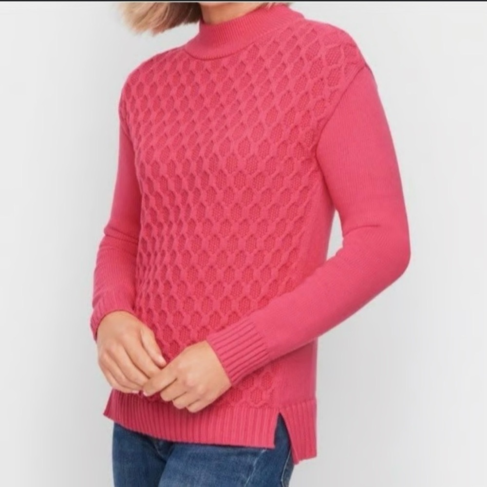 Talbots Bramble Berry Pink Honeycomb Knit Mock Neck Sweater Cozy Chic Clean girl